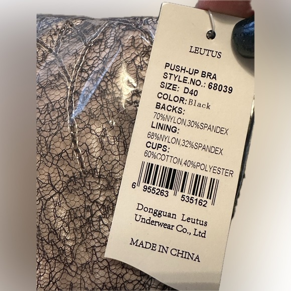 NEW Leutus Women's Lace Embroidery Push Up Bra 38D 36D Black Sheer Underwire - Picture 3 of 5